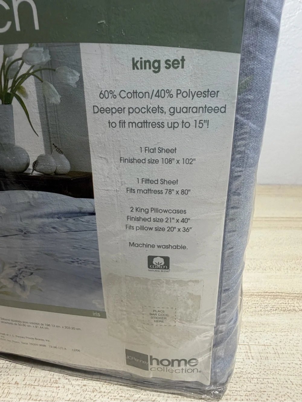 NWT JCPenney King Sheet Set 4 PC Bed Sheets Vintage Floral Iris Blue New